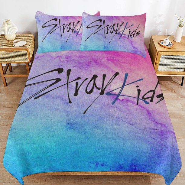 Stray Kids Bedding Set Duvet Cover Comfortable and Lightweight Cartoon Bedding 3 Piece Bed Set