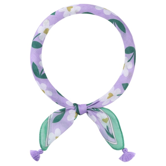 INSPIRE CHIC Pañuelos cuadrados con estampado floral para mujer, 23.6X23.6" Flores Borla Gasa Pañuelo de cabeza Pañuelo Flor de corazón verde púrpura
