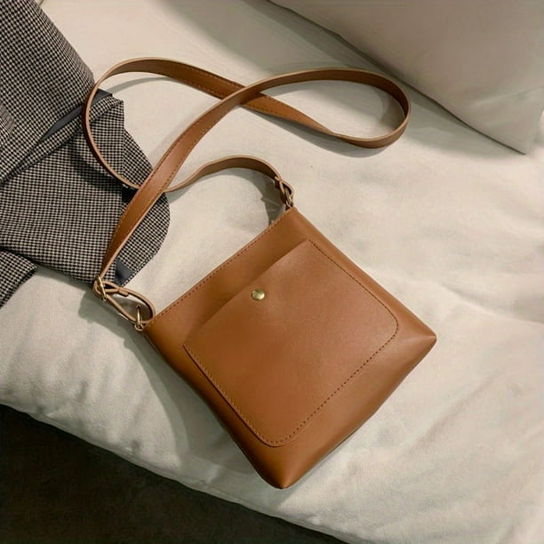 Mini Vegan Crossbody Tote Bag, Trendy PU Shoulder Bag, Women's Casual Handbag & Bucket Hobo Purse (7.87"x7.48"x1.98")