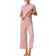thumbnail image 2 of Conjunto de Pijama Acanalado de Mujer INSPIRE CHIC Manga Corta Modal con Puños de Volantes y Pantalones de Descanso Suaves M Rosa, 2 of 6