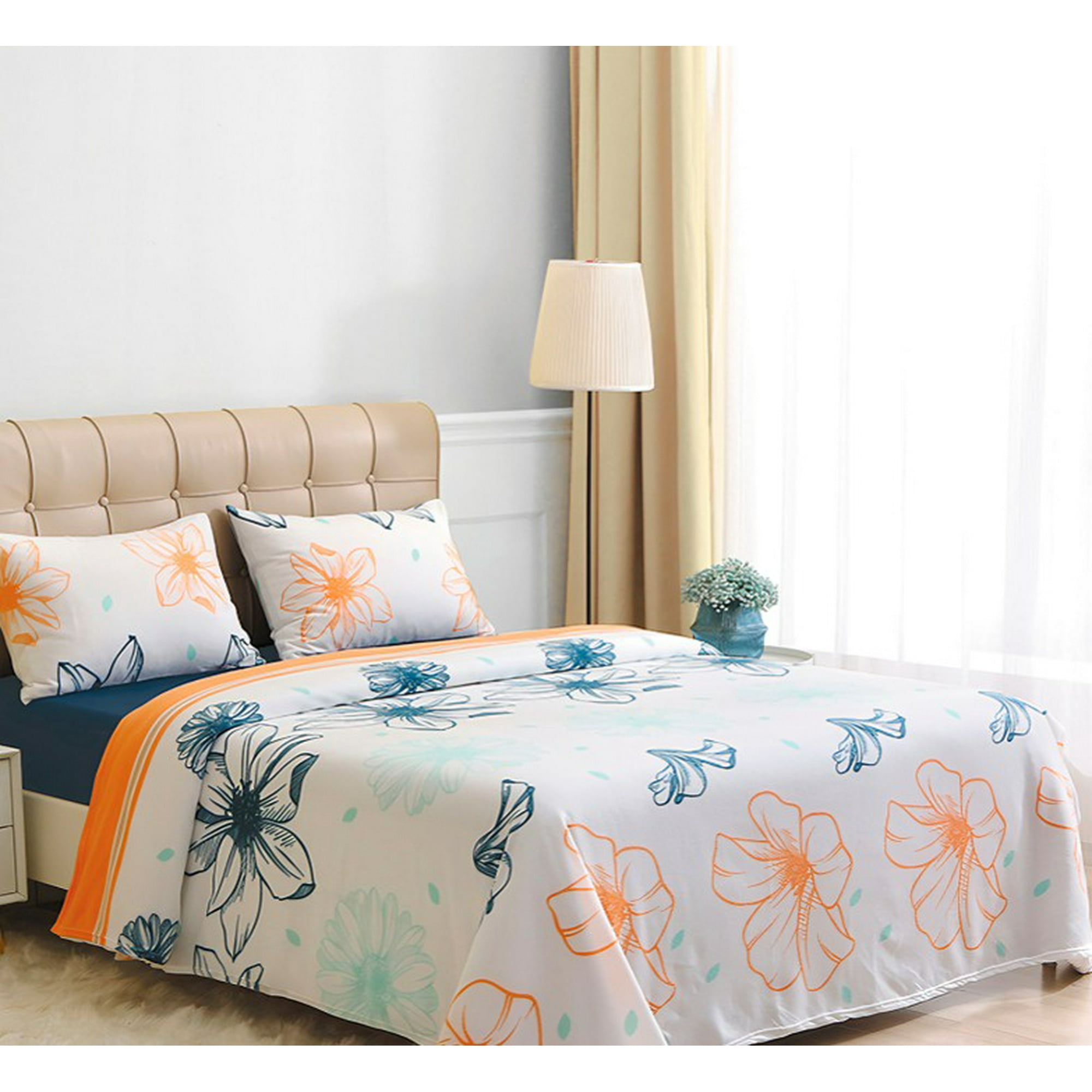 Sábanas De Polar Composé 2 Plazas /flor Blanco Coral Azul – Doral