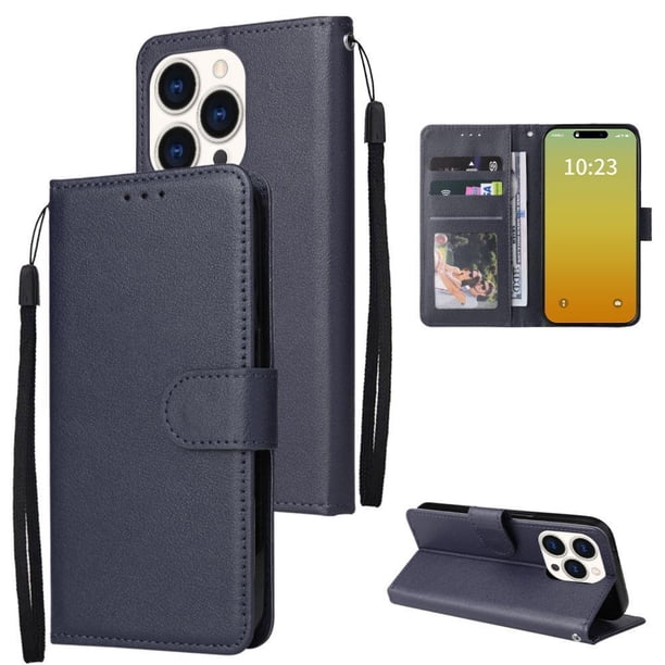 Funda Cartera para iPhone 15 Pro con Tarjetero, Soporte y Cordón - Protección Azul