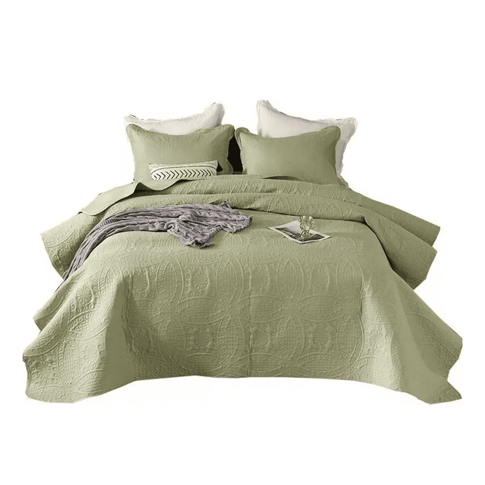 Genérico - Cobertor Verano King Unicolor Quilt Verde Rey + Fundas