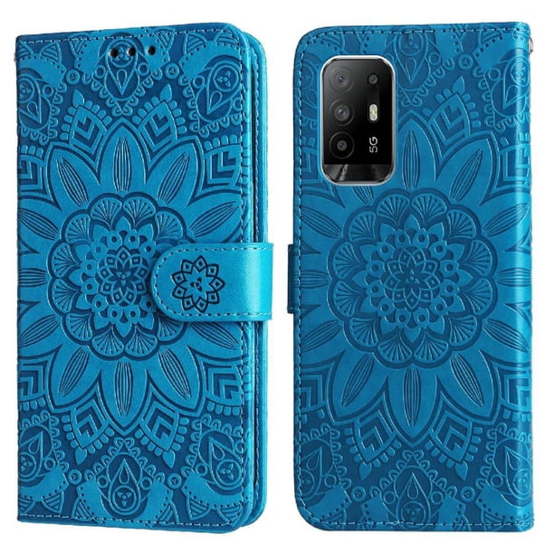 Funda tipo cartera FOXDOCK para OPPO Reno 6Z , diseño girasol en relieve, cuero PU, cierre magnético, soporte y tarjetero
