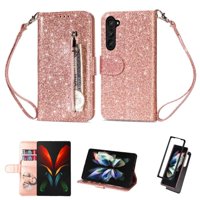 Funda Para Foxdock Elegante Funda Samsung Galaxy Z Fold5 Glitter Con Cremallera-Ideal Para El Uso Diario