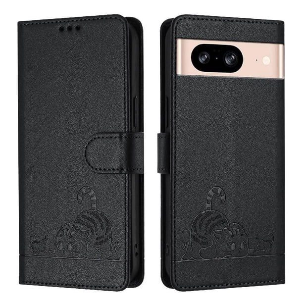 Funda tipo cartera FOXDOCK para Google pixel 8 con soporte, ranuras, RFID, diseño de gato
