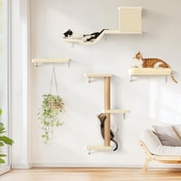Set De Estanterías De Pared Para Gatos Fukumaru 4 En 1 De Madera Para Trepar, Color Beige