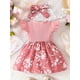 thumbnail image 4 of 2pcs Baby Girls Casual Floral Graphic Print Bowknot Fly Sleeve Dress & Headband Set Clothes, 4 of 5