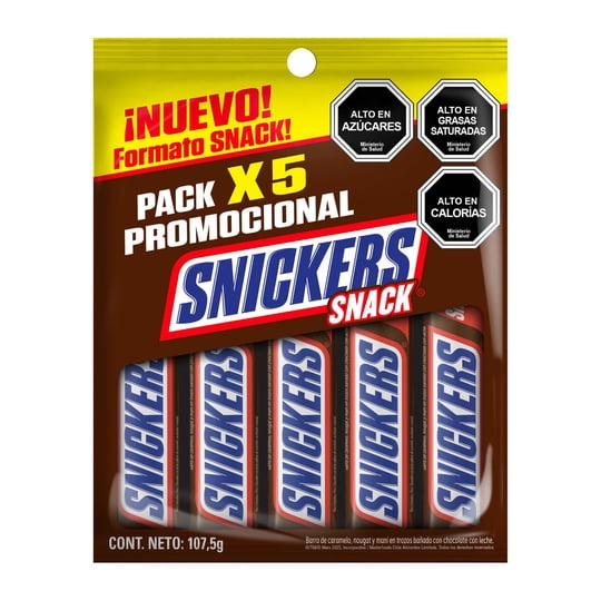 Barra De Caramelo Snack Pack 5 Un 107.5 g Snickers