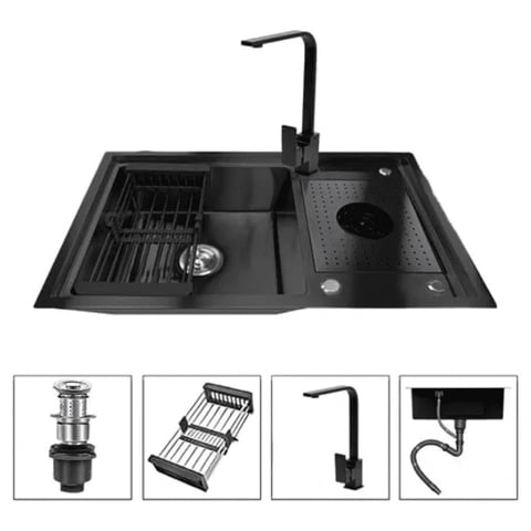 Genérico - Lavaplatos Con Llave Moderno 80X50 Con Lavavasos Grifo Y Accesorios