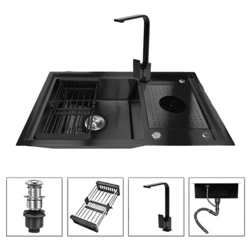 Genérico - Lavaplatos Con Llave Moderno 80X50 Con Lavavasos Grifo Y Accesorios