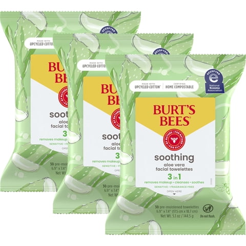 Toallitas Faciales Burt'S Bees Con Aloe Vera Para Piel Sensible, 30 Unidades