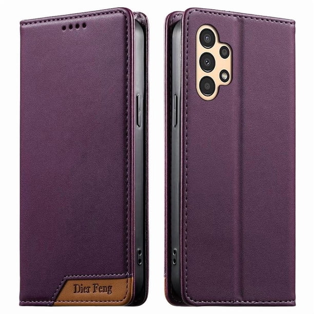 Funda Tipo Cartera de Cuero Sintético para Samsung Galaxy A13 Bloqueo RFID, con Ranuras para Tarjetas y Bolsillo para Efectivo, Cierre Magnético Fuerte Morado