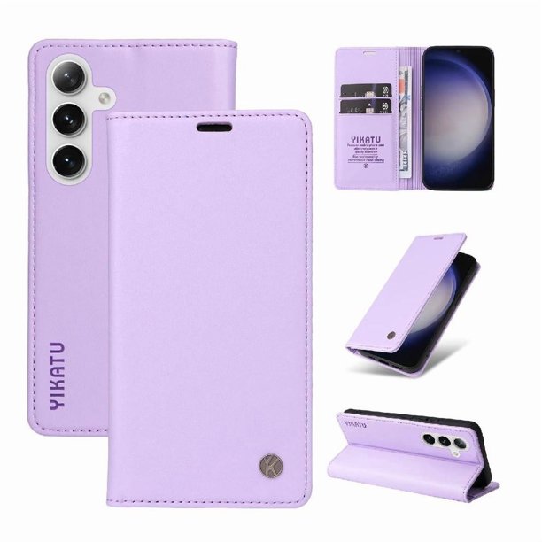 Funda Billetera de Cuero para Samsung Galaxy S24 Plus con Tarjetero y Soporte - Tapa Magnética Morado