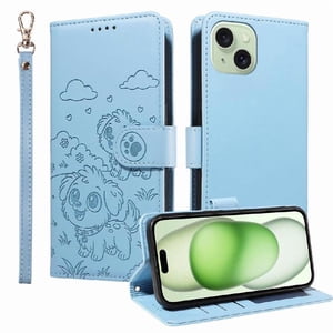 Funda Billetera Foxdock Compatible Con Iphone 15 Plus , Diseño Perrito Tierno, Ranuras Para Tarjetas Y Soporte Plegable