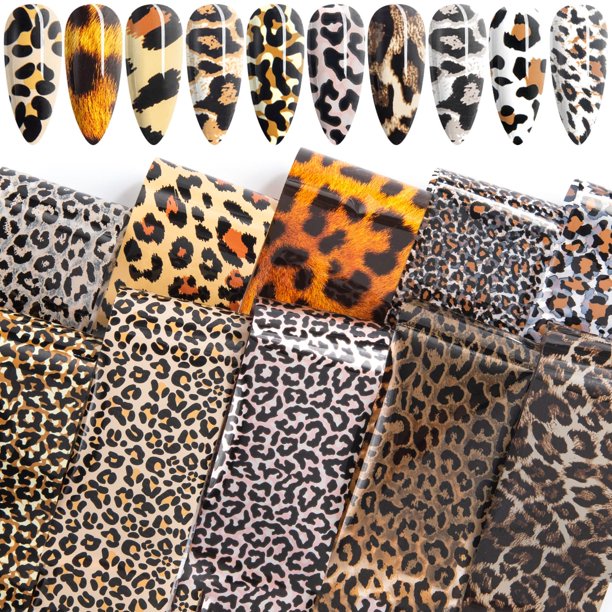 Alpinleux 10 unidades de pegatinas de transferencia para uñas con estampado de leopardo, 4 cm × 2 cm
