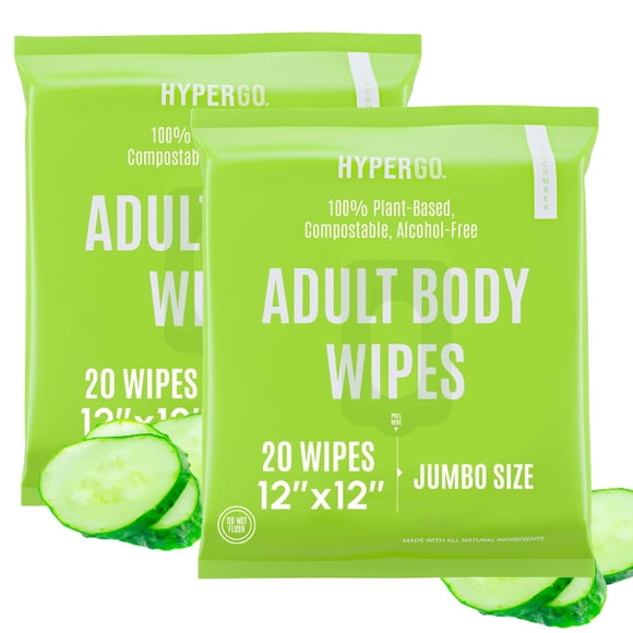 Body Wipes HyperGo XL 12x12 para limpieza corporal completa sin enjuague