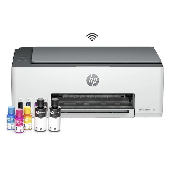Impresora Multifuncional Inyección Térmica de Tinta Smart Tank 580 WiFi Blanco + Set de Botellas