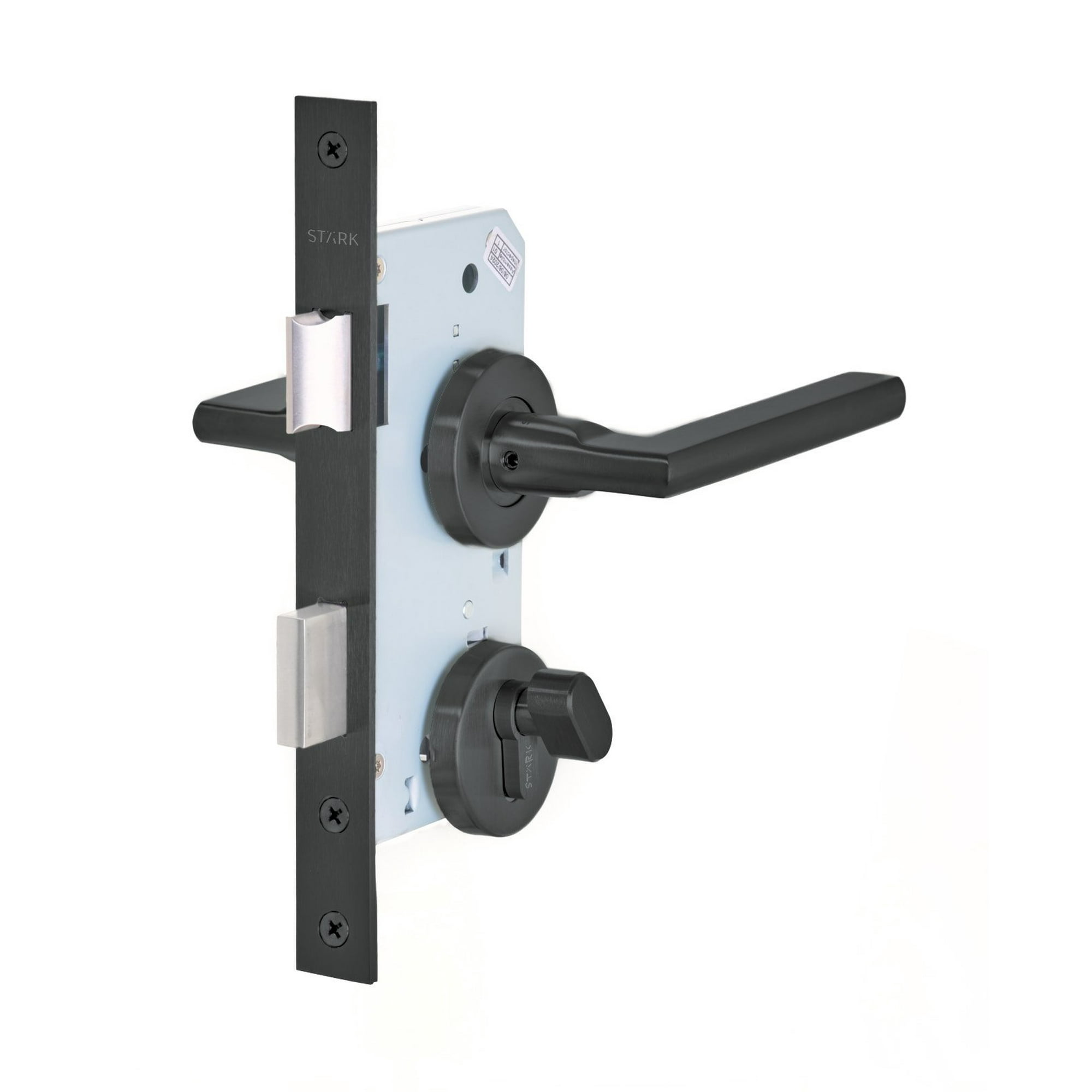 Stark Design - Cerradura De Embutir Puertas De Dormitorios, Bodegas, Oficinas. Cilindro Exterior Y Seguro Interior. Manillas Ambos Lados, Modelo: Maite. (negro Mate). Sku: Sde204-bl.kit.maite