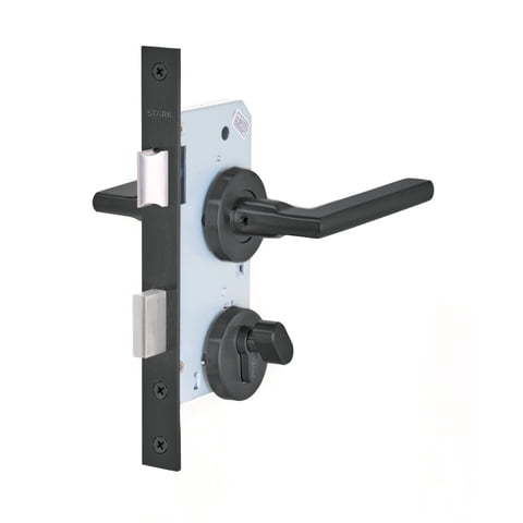 Stark Design - Cerradura De Embutir Puertas De Dormitorios, Bodegas, Oficinas. Cilindro Exterior Y Seguro Interior. Manillas Ambos Lados, Modelo: Maite. (Negro Mate). Sku: Sde204-Bl.Kit.Maite