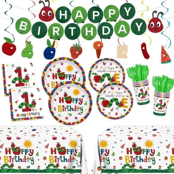 Suministros para fiesta ZQMONTIA 179 piezas tema oruga para 1.er cumpleaños