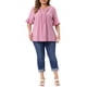 thumbnail image 2 of Agnes Orinda Blusa de Chifón Casual de Manga Corta con Volantes y Cuello en V para Mujer de Talla Grande 4X Rosa, 2 of 6
