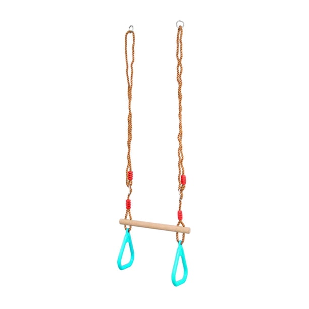 Barra de columpio de trapecio de madera con anillos de gimnasio Barra de trapecio de aro colgante de madera Conjunto de columpio de madera multifunció