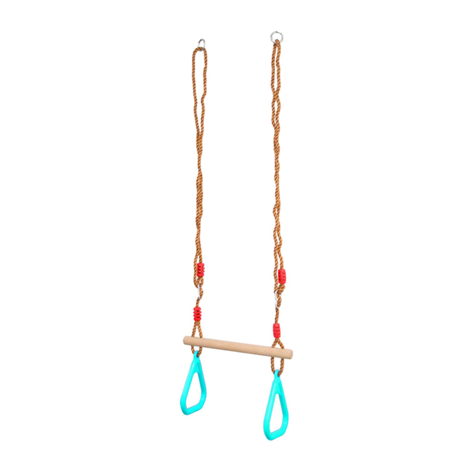 Magideal - Barra De Columpio De Trapecio De Madera Con Anillos De Gimnasio Barra De Trapecio De Aro Colgante De Madera Conjunto De Columpio De Madera Multifunció
