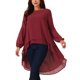 thumbnail image 1 of INSPIRE CHIC Blusas asimétricas de gasa casuales elegantes para mujer con mangas largas de linterna y cuello redondo XL Rojo oscuro, 1 of 5