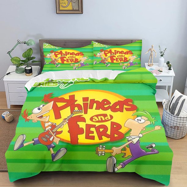 Phineas and Ferb Quilt Cover, Cartoon Printed Polyester Duvet for Children Bedroom, Anime, Cozy Room Bedding, Various Sizes