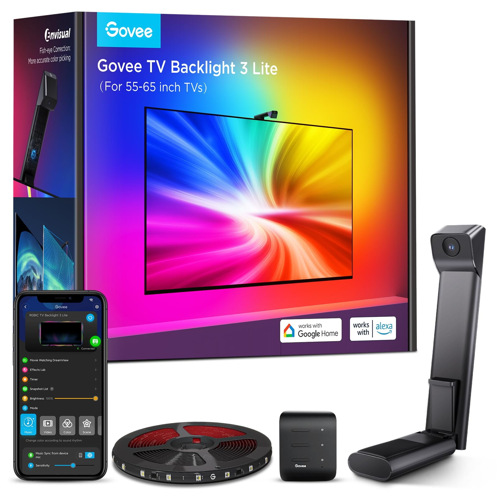 Retroiluminación De Tv Govee 3 Lite Rgbicw Wi-fi De 11.8 Pies Para Televisores De 55 A 65 Pulgadas