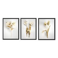 Genérico - Cuadros Flores Blancas Pack 3 Unidades 35X50 Cm