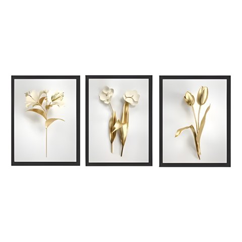 Genérico - Cuadros Flores Blancas Pack 3 Unidades 35X50 Cm