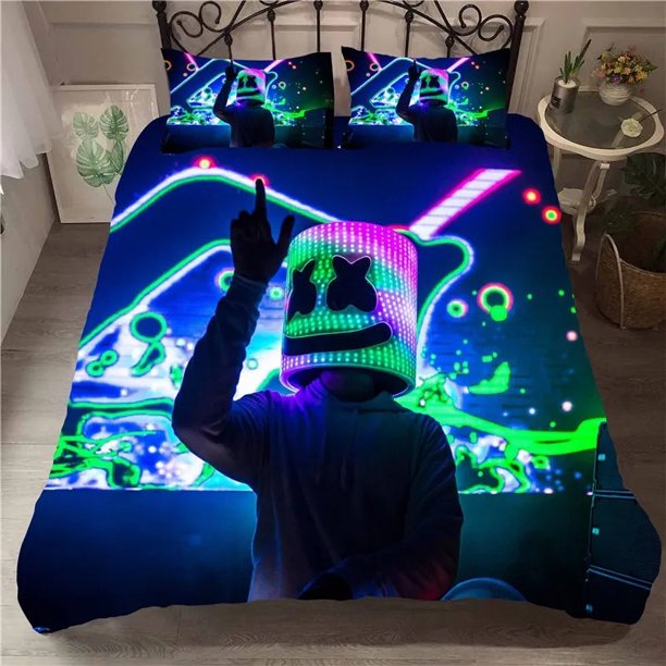 DJ Lovers Marshmello Hip Pop Music EDM Mosaic DJ Bedding Set Boys Girls Duvet Cover Pillowcase Bed Kids Adult
