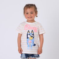 Polera Manga Corta Niña Blanco Rayas Bluey