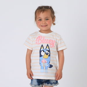 Polera Manga Corta Niña Blanco Rayas Bluey