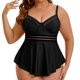thumbnail image 1 of Agnes Orinda Traje de Baño de Dos Piezas para Mujer de Talla Grande para Escuela y Universidad, Conjunto de Tankini con Cuello en V y Shorts, Control de Abdomen Fruncido para Playa y Piscina 1X Negro, 1 of 8