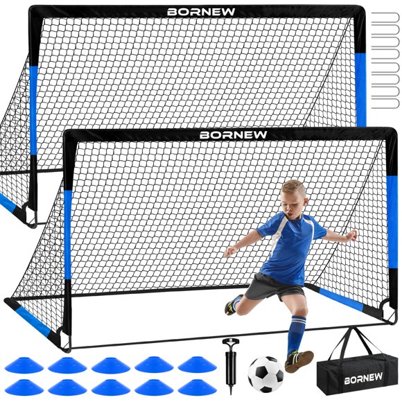 Set de 2 porterías de fútbol BORNEW 183 × 122 cm + balón y conos