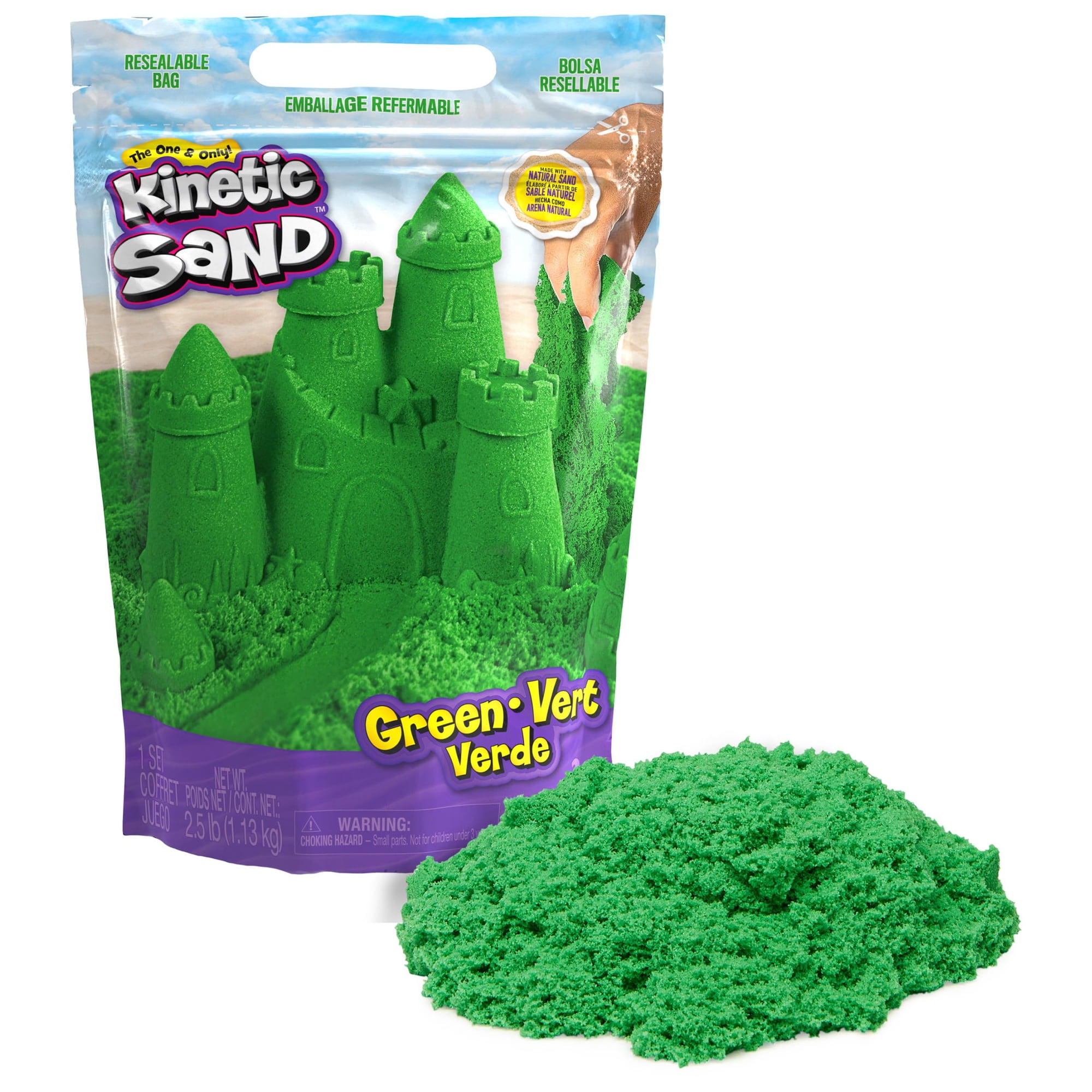 Play Sand Kinetic Sand Green, 1,13 Kg, Para Niños Mayores De 3 Años Con Bolsa