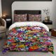 thumbnail image 1 of This 3pcs Bedding Set Features Colorful Cartoon Character Illustrations in Various Styles And Expressions, 1 of 5