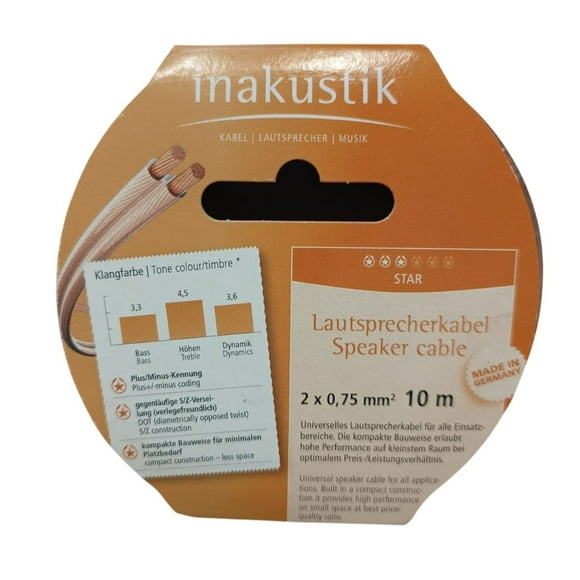 CABLE DE PARLANTES STAR 2X0,75 MM INAKUSTIK ROLLO 10 MT