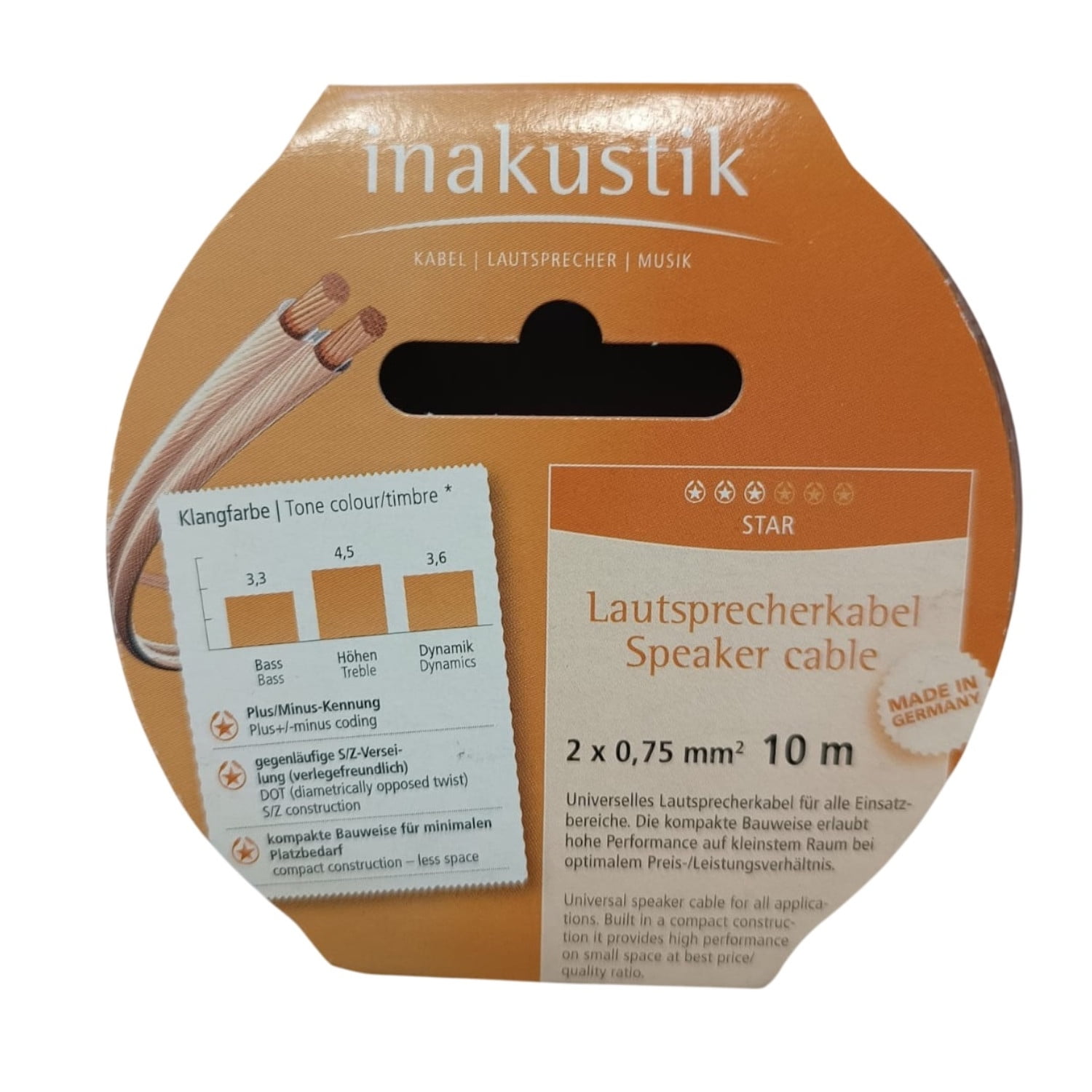 Cable De Parlantes Star 2x0,75 Mm Inakustik Rollo 10 Mt