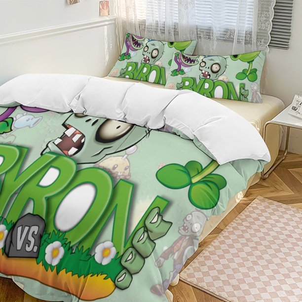 Plants Vs Zombies Quilt Set Thicken Soft 3 Pieces Bedding Set All Season Duvet Cove with 2 Pillowcases for Adult Women Girls Teens Home Room Decor