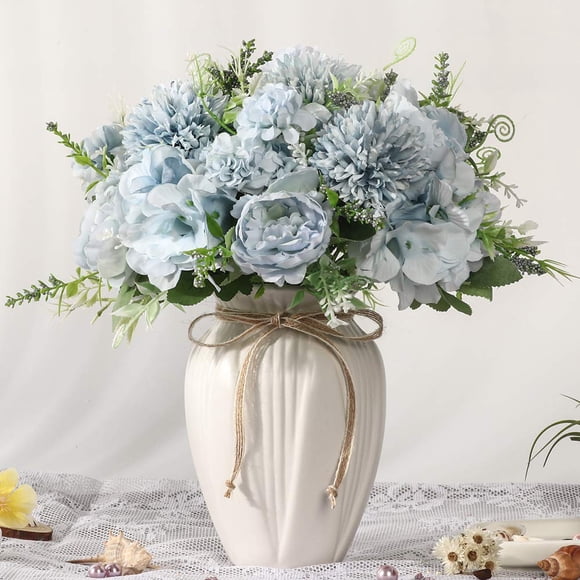 Flores artificiales JARELING Peonías en jarrón con hortensia azul