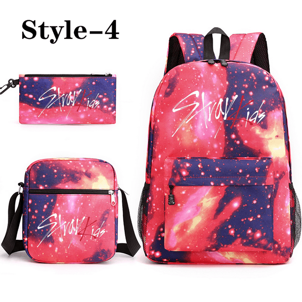 New fashion Korean K-POP three-piece backpack teenage school backpack shoulder bag pen bag large capacity schoolbag