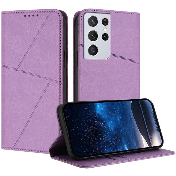 Funda Cartera Magnética para Samsung Galaxy S21 Ultra Protección Antichoque con Ranuras Morado