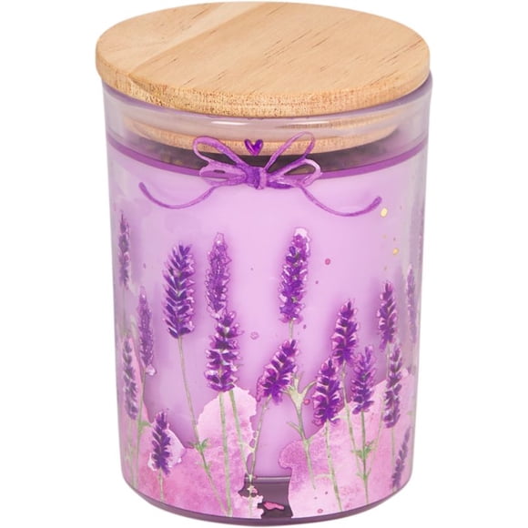 Vela perfumada morada con aroma a lavanda en vaso – Provenza