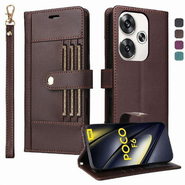 FOXDOCK Funda tipo Cartera para Xiaomi POCO F6 5G – Cubierta de Cuero PU con Múltiples Ranuras, Bolsillo para Efectivo y Correa de Muñeca