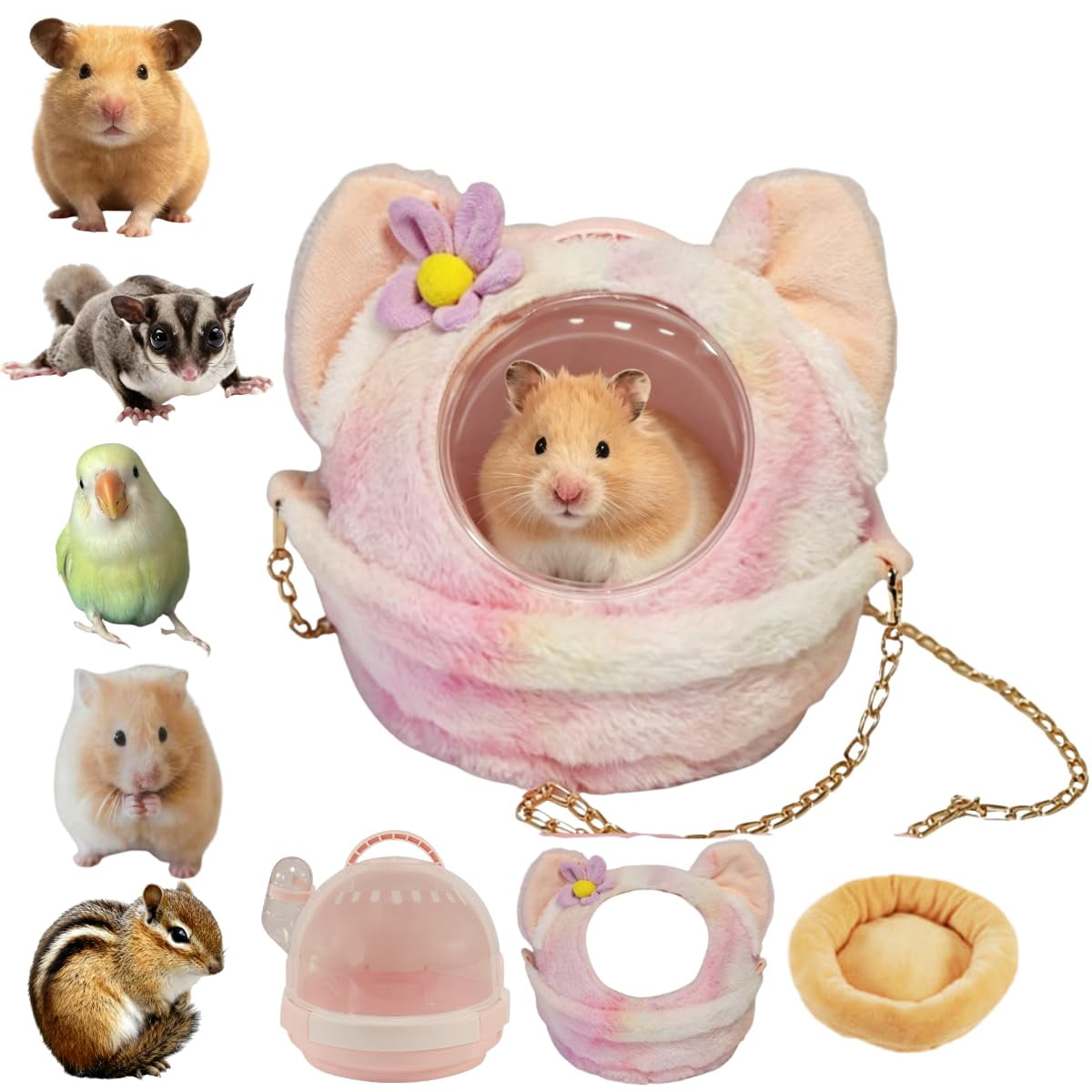 Transportín para Hámster Copfeu 17 cm Rosa con Botella de Agua y Bolsa