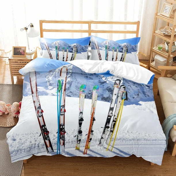 x2420 Bed Sheets Mountain Ski Extreme Duvet Cover Set UK US Twin Full Size pkm Bed Linen Set 3-Piece Bedding Set (1 Duvet Cover + 2 Pillow Shams) nj2420